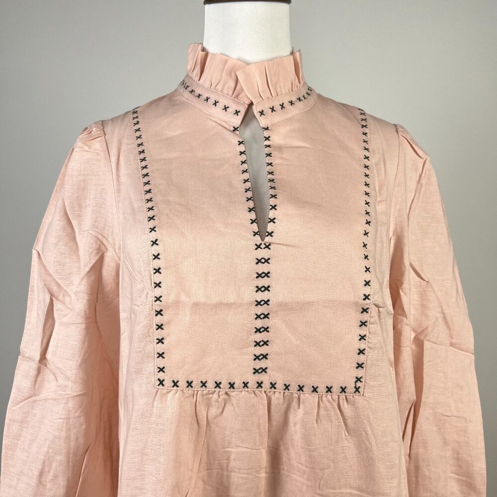 NWT Tuckernuck Bermuda Pink Palmerston Dress sz XS Long Sleeve Linen Blend Mini - Picture 6 of 12